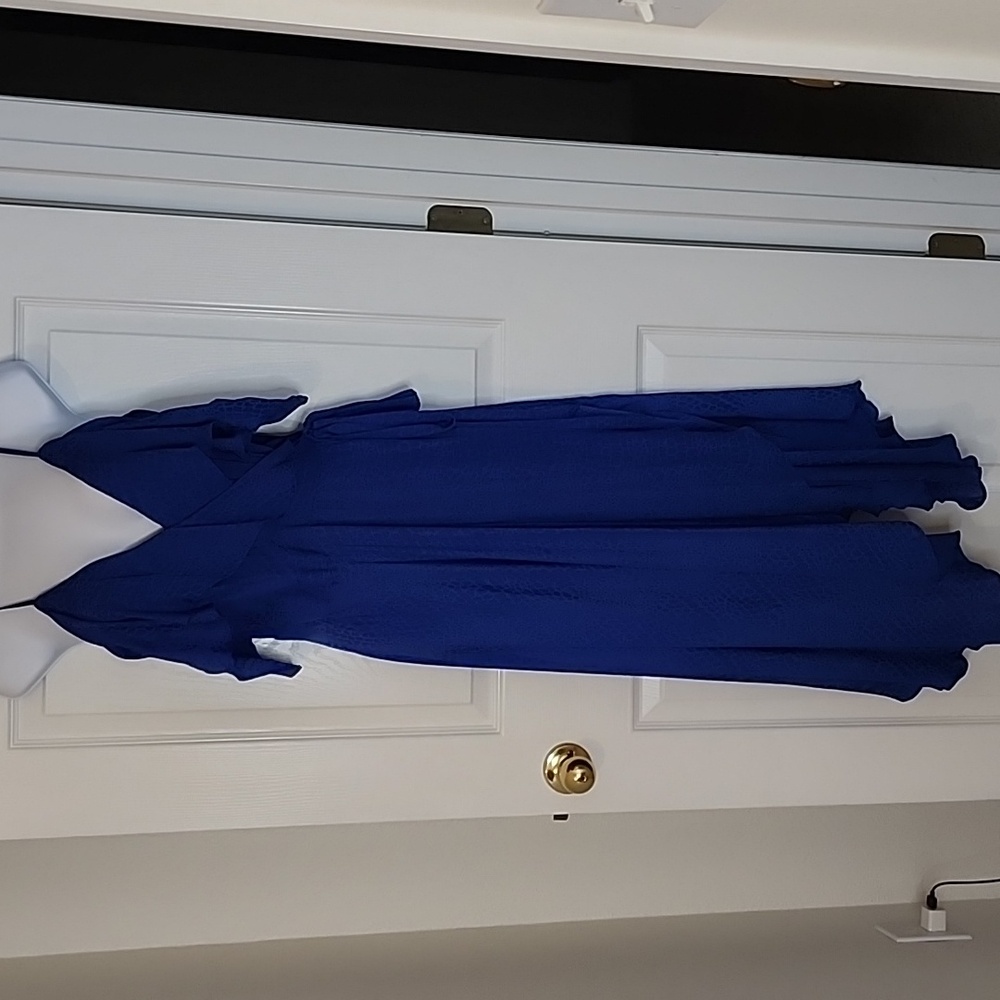 Jennifer Lopez Royal Blue, Wrap Around Cold Shoulder Dress, Long, Size Medium